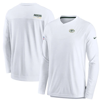 Men's Nike White Green Bay Packers UV Coach Long Sleeve Top