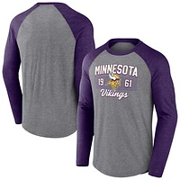 Men's Fanatics  Heather Gray/Heather Purple Minnesota Vikings Weekend Casual Raglan Tri-Blend Long Sleeve T-Shirt