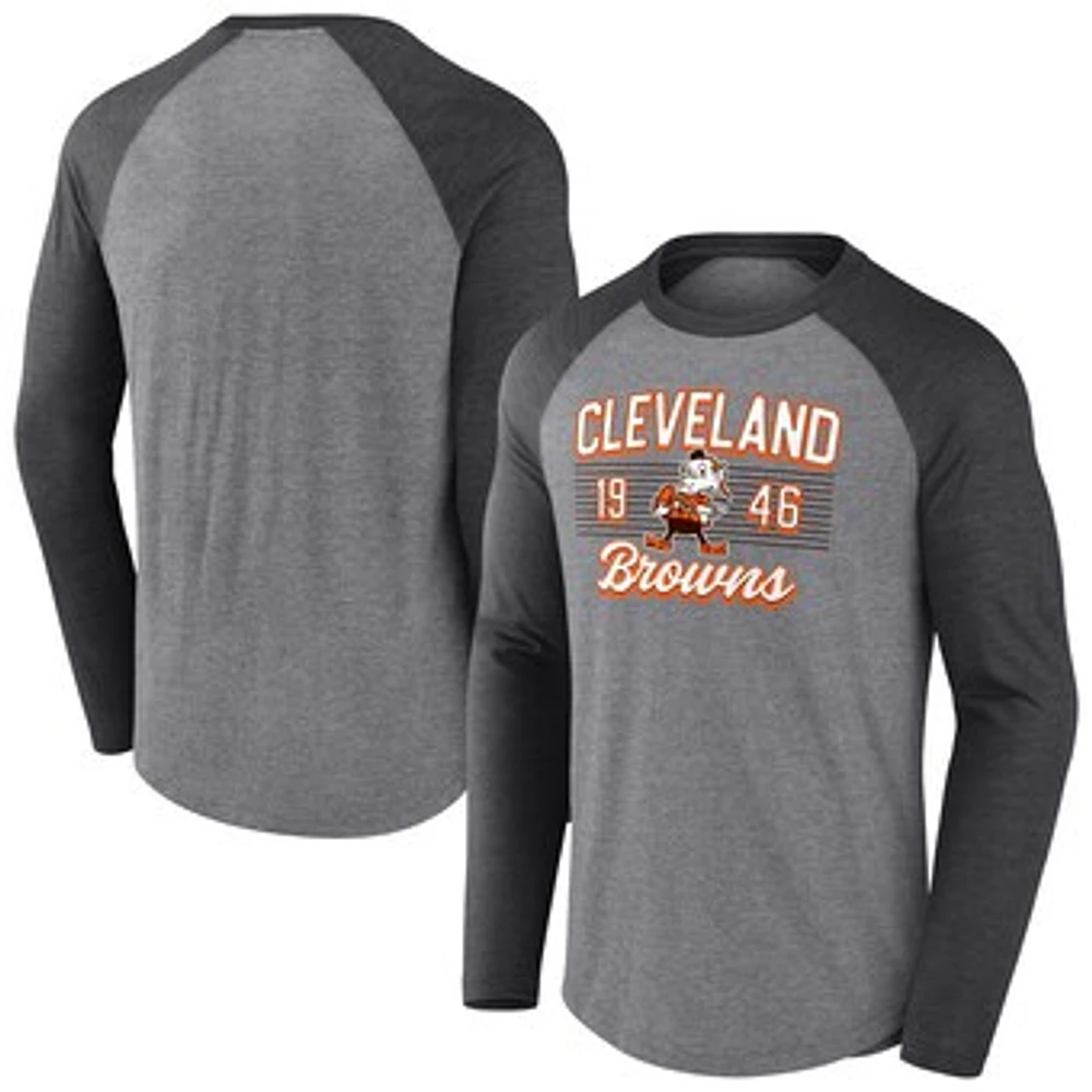 Men's Fanatics  Heather Gray/Heather Charcoal Cleveland Browns Weekend Casual Raglan Tri-Blend Long Sleeve T-Shirt