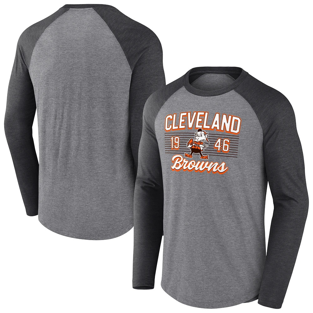 Men's Fanatics  Heather Gray/Heather Charcoal Cleveland Browns Weekend Casual Raglan Tri-Blend Long Sleeve T-Shirt