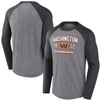 Men's Fanatics  Heather Gray/Heather Charcoal Washington Commanders Weekend Casual Raglan Tri-Blend Long Sleeve T-Shirt