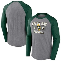 Men's Fanatics  Heather Gray/Heather Green Bay Packers Weekend Casual Raglan Tri-Blend Long Sleeve T-Shirt