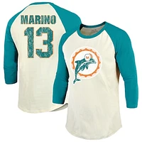 Men's Majestic Threads Dan Marino Cream/Aqua Miami Dolphins Retired Player Name & Number 3/4 Raglan Sleeve T-Shirt