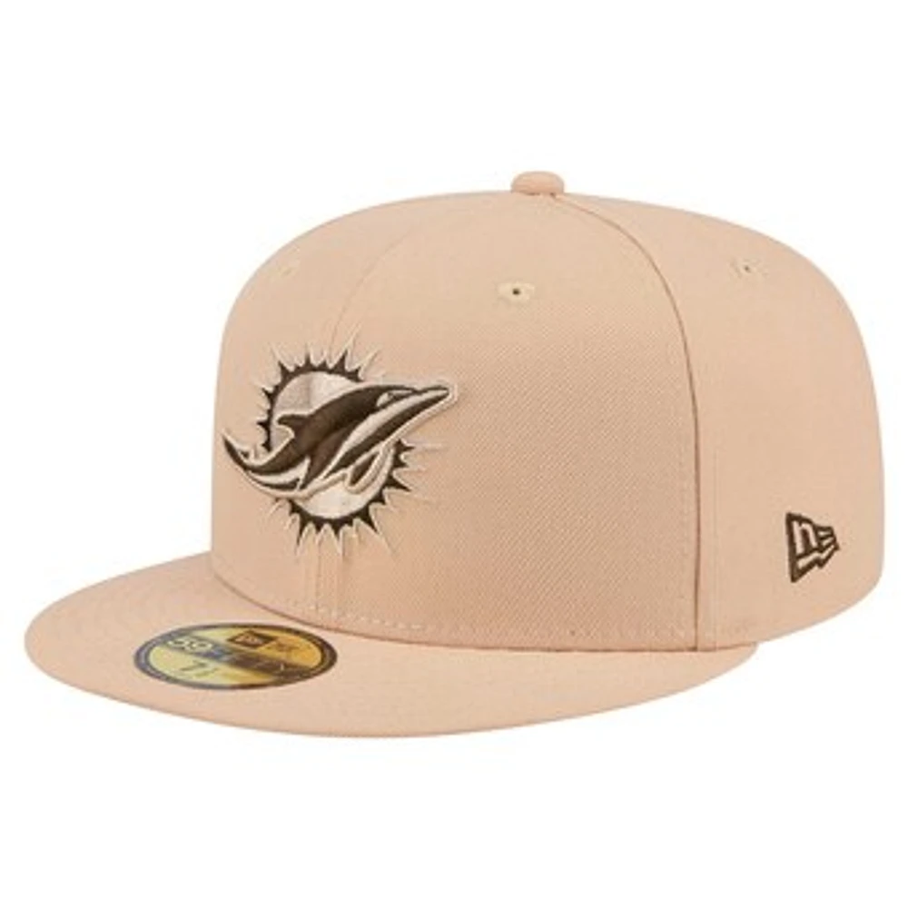 Men's New Era Tan Miami Dolphins Candied Pecan 59FIFTY Fitted Hat