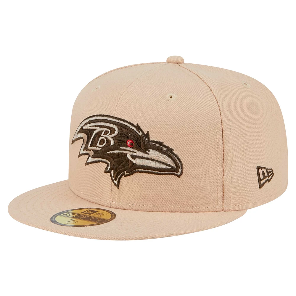 Men's New Era Tan Baltimore Ravens Candied Pecan 59FIFTY Fitted Hat