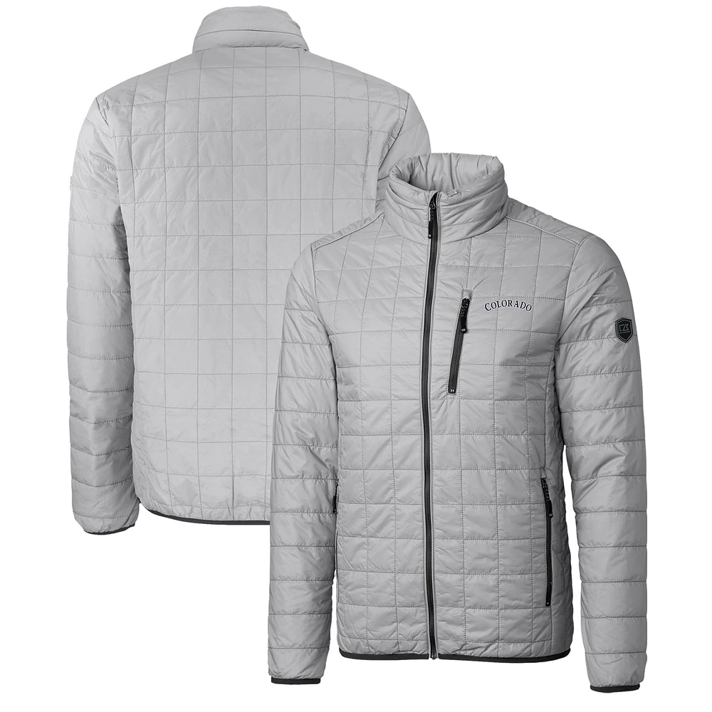 Men's Cutter & Buck Gray Colorado Rockies Big Tall Rainier PrimaLoft® Eco Insulated Full-Zip Hoodie Puffer Jacket