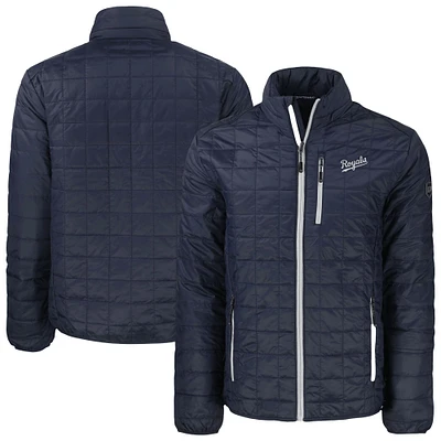 Men's Cutter & Buck  Navy Kansas City Royals Big Tall Rainier PrimaLoft® Eco Insulated Full-Zip Hoodie Puffer Jacket