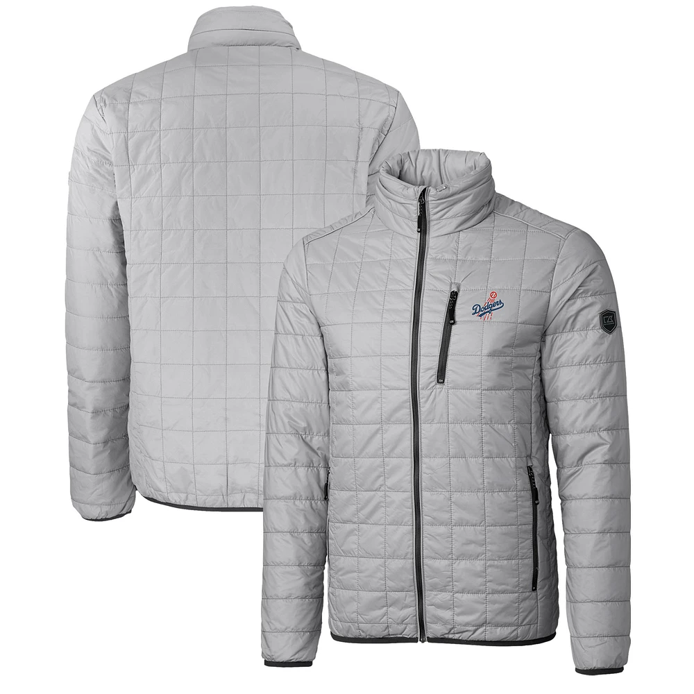 Men's Cutter & Buck Gray Los Angeles Dodgers Big Tall Rainier PrimaLoft® Eco Insulated Full-Zip Hoodie Puffer Jacket