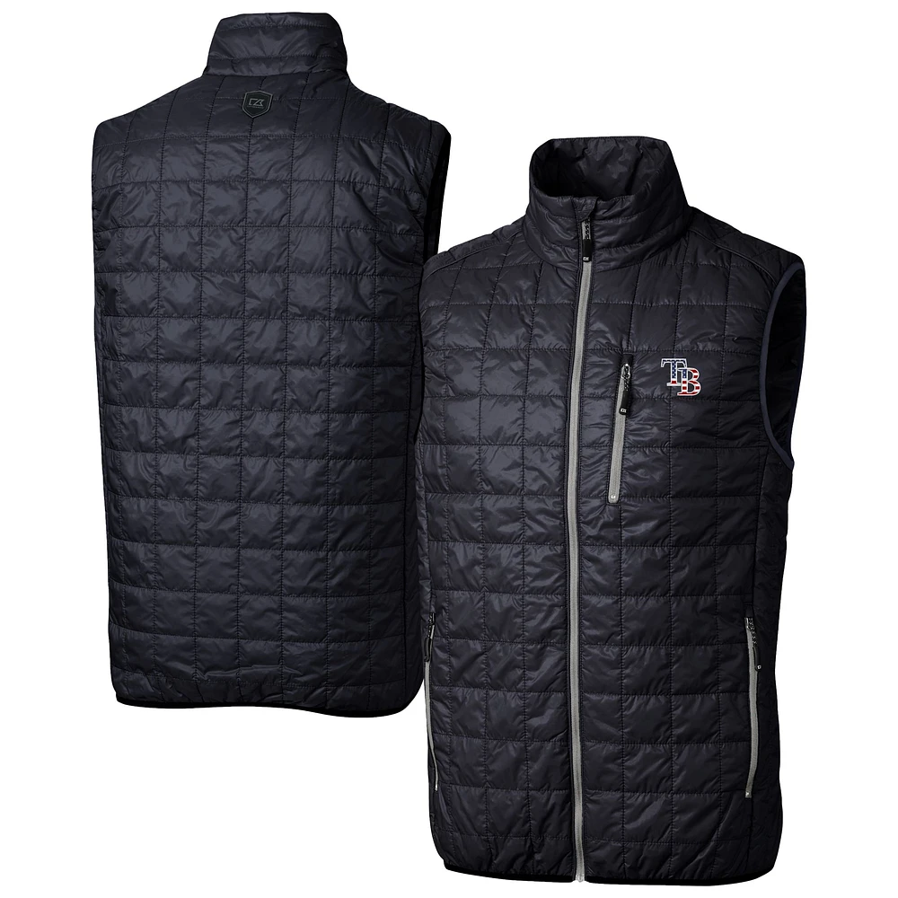 Men's Cutter & Buck Navy Tampa Bay Rays Big Tall Rainier PrimaLoft® Eco Insulated Full-Zip Puffer Vest