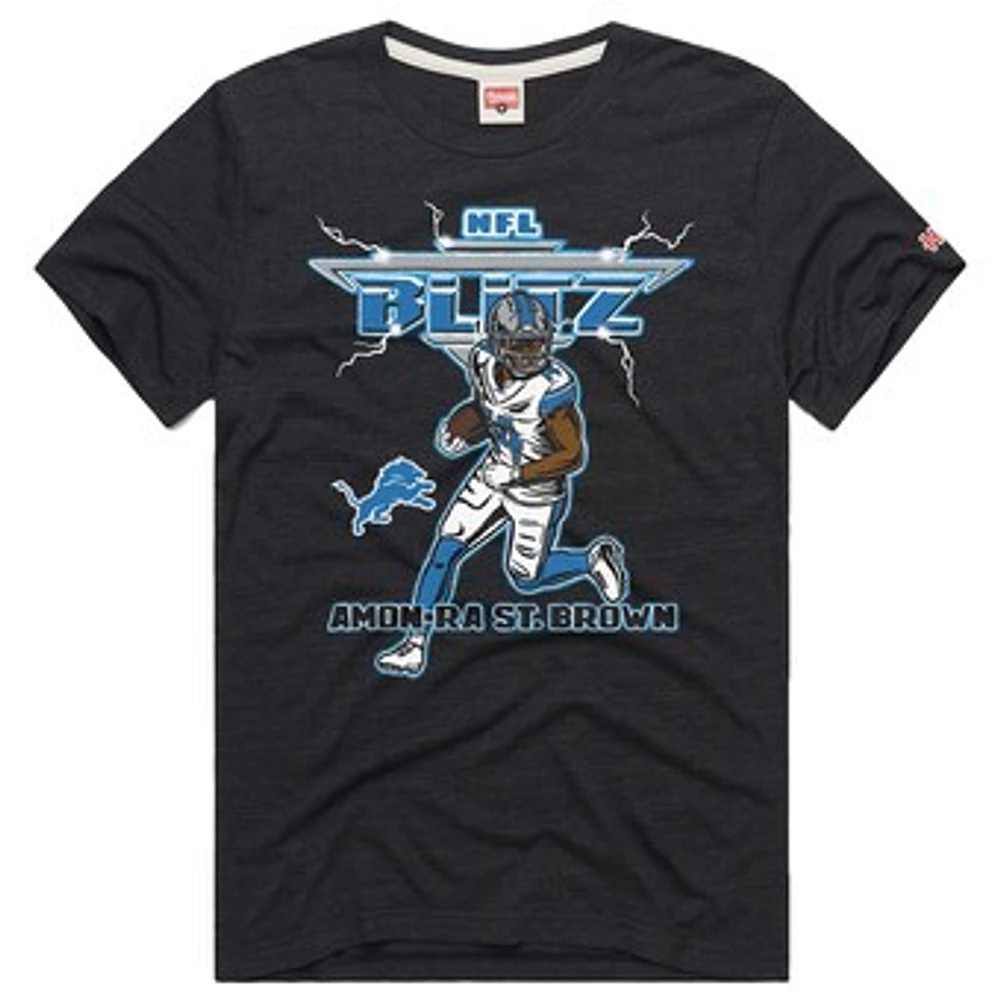 Men's Homage Amon-Ra St. Brown Charcoal Detroit Lions NFL Blitz Player Tri-Blend T-Shirt