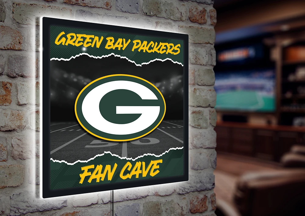Green Bay Packers 23" LED Fan Cave Square-Shaped Lighted Wall Sign