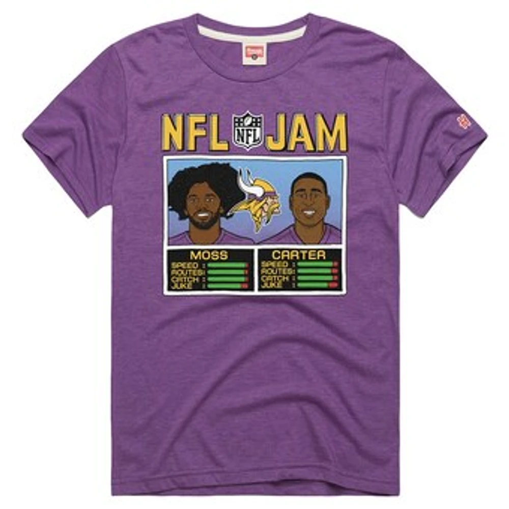 Men's Homage Randy Moss and Cris Carter Purple Minnesota Vikings NFL Jam Retired Tri-Blend T-Shirt