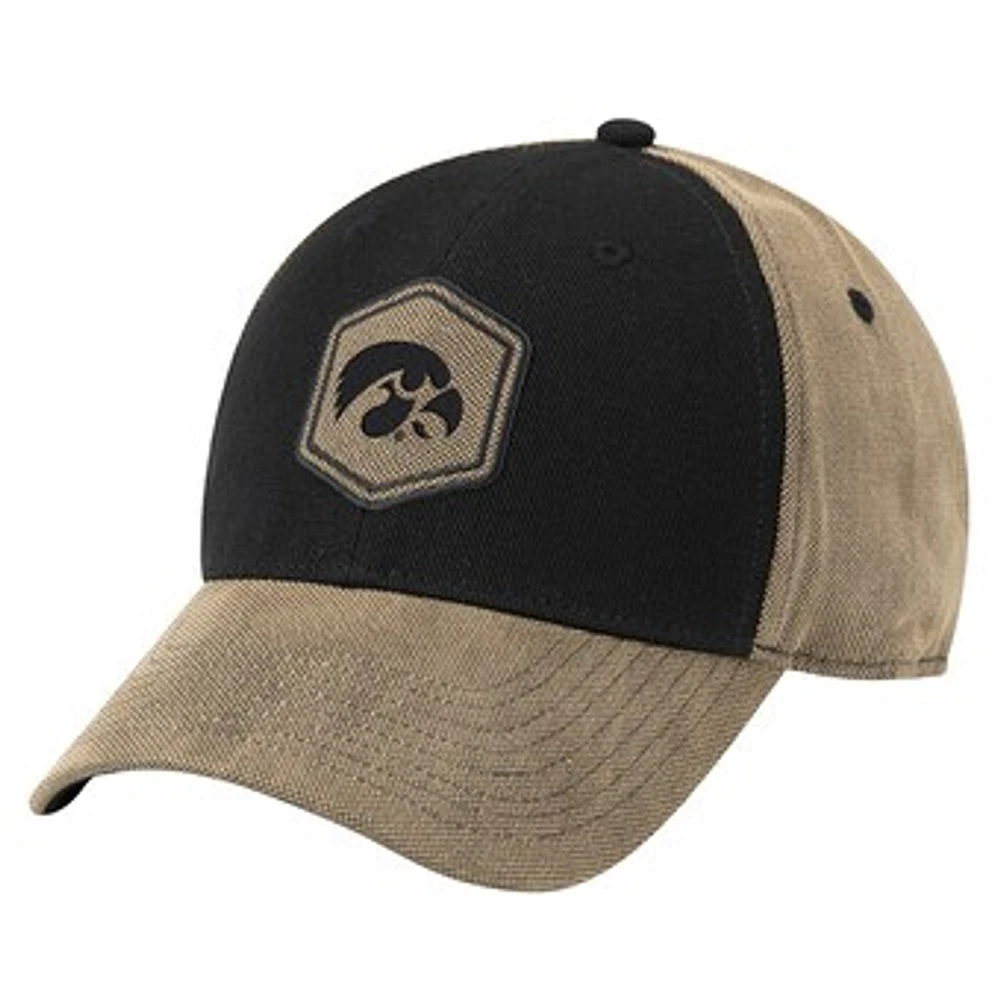 Men's Colosseum Black/Tan Iowa Hawkeyes Oiled Canvas Adjustable Hat