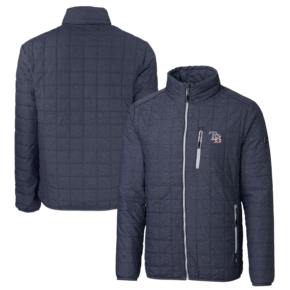 Men's Cutter & Buck Anthracite Big Tall Tampa Bay Rays Americana Rainier PrimaLoft Eco Insulated Full-Zip Puffer Jacket
