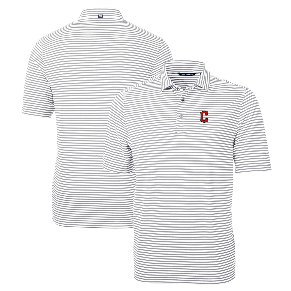 Men's Cutter & Buck Gray Cleveland Guardians Big Tall Virtue Eco Pique Stripe Recycled DryTec Polo