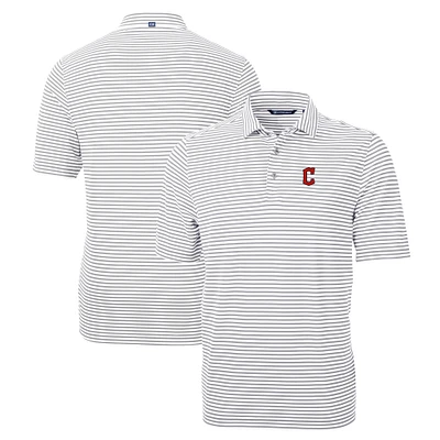 Men's Cutter & Buck Gray Cleveland Guardians Big Tall Virtue Eco Pique Stripe Recycled DryTec Polo