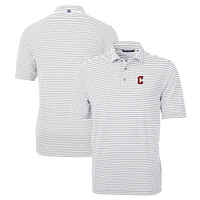 Men's Cutter & Buck Gray Cleveland Guardians Big Tall Virtue Eco Pique Stripe Recycled DryTec Polo