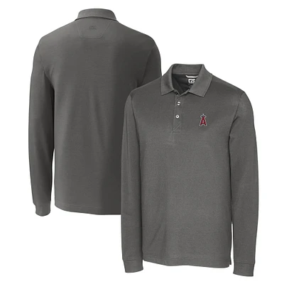Men's Cutter & Buck Gray Los Angeles Angels Big Tall Advantage Eco Pique DryTec Tri-Blend Long Sleeve Polo