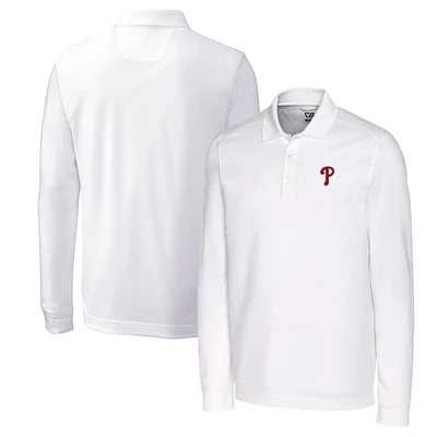 Men's Cutter & Buck White Philadelphia Phillies Big Tall Advantage Eco Pique DryTec Tri-Blend Long Sleeve Polo