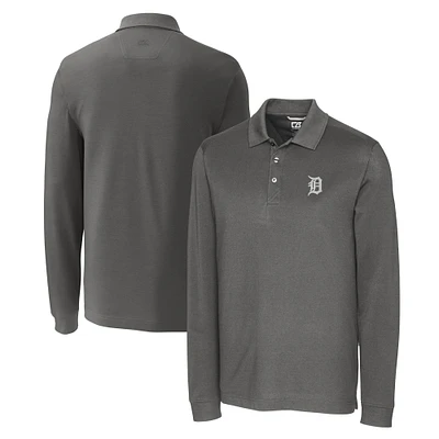 Men's Cutter & Buck Gray Detroit Tigers Big Tall Advantage Eco Pique DryTec Tri-Blend Long Sleeve Polo