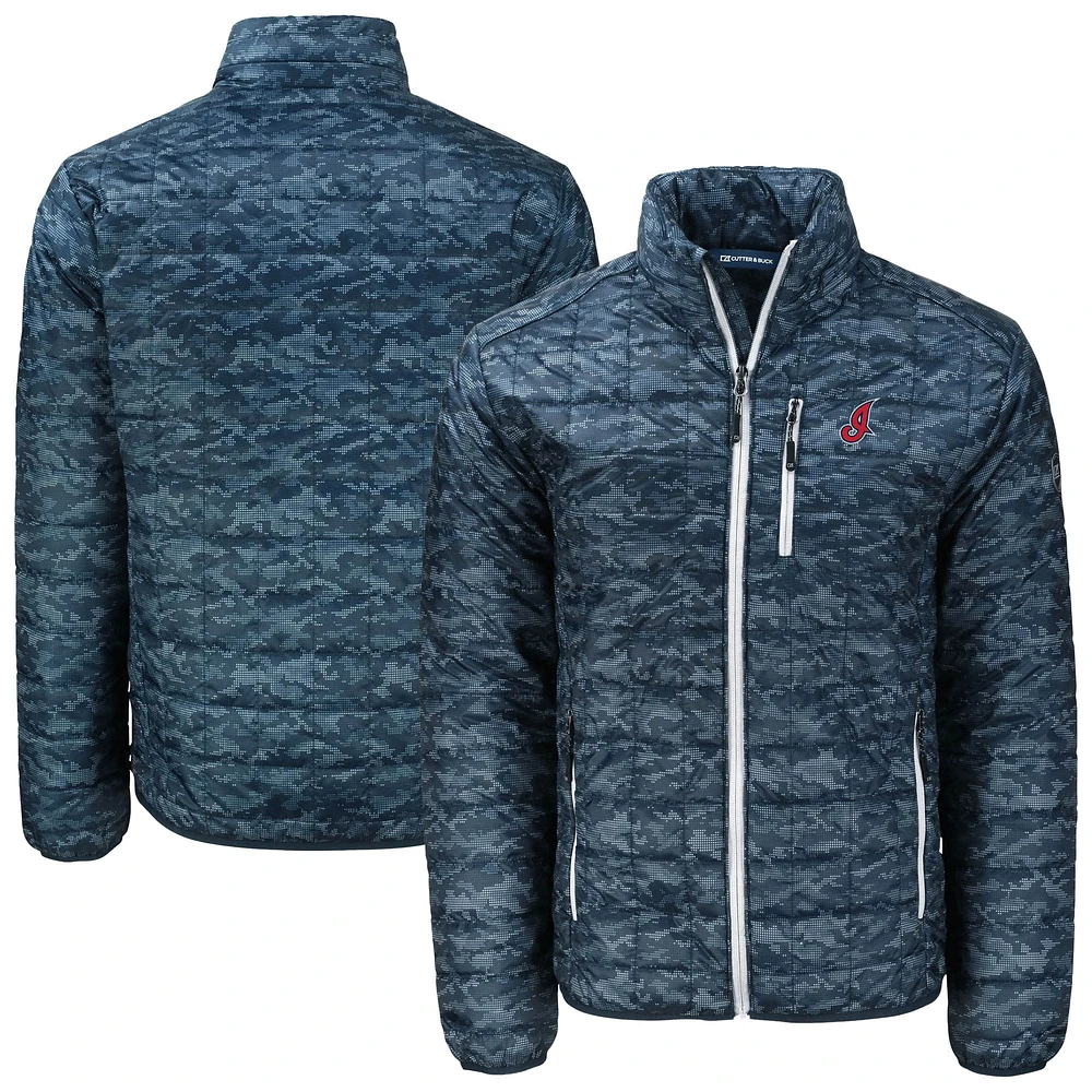 Men's Cutter & Buck Navy Cleveland Guardians Rainier PrimaLoft® Eco Insulated Full-Zip Printed Puffer Jacket