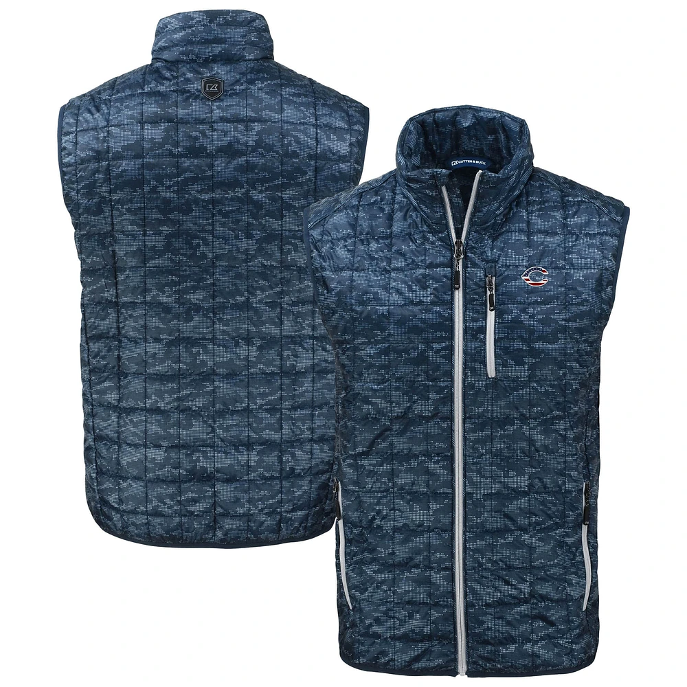 Men's Cutter & Buck Navy Cincinnati Reds Rainier PrimaLoft® Eco Insulated Full-Zip Printed Puffer Vest