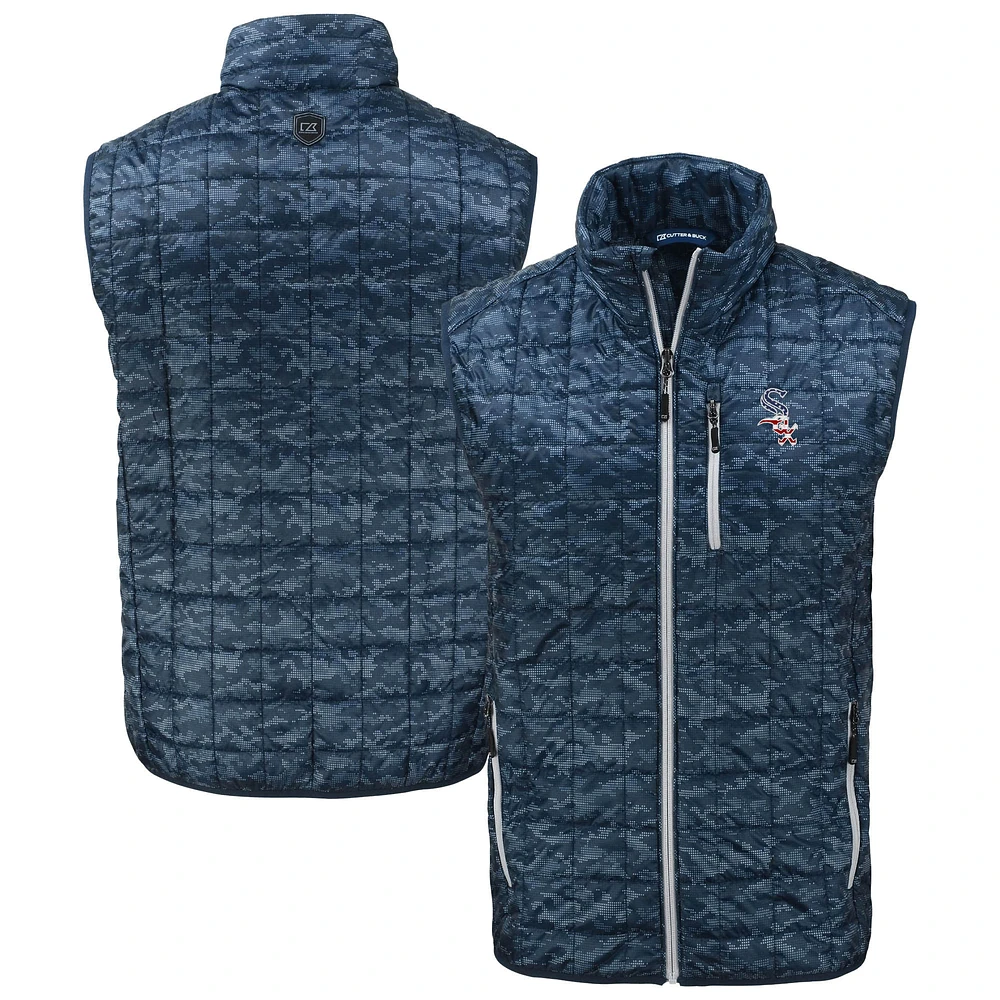 Men's Cutter & Buck Navy Chicago White Sox Rainier PrimaLoft® Eco Insulated Full-Zip Printed Puffer Vest
