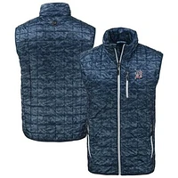 Men's Cutter & Buck  Navy Detroit Tigers Rainier PrimaLoft® Eco Insulated Full-Zip Printed Puffer Vest