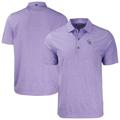 Men's Cutter & Buck Heather Purple Colorado Rockies Forge Eco Stripe Stretch Recycled Polo