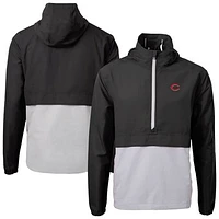 Men's Cutter & Buck  Black Cincinnati Reds Charter Eco Recycled Half-Zip Anorak Jacket