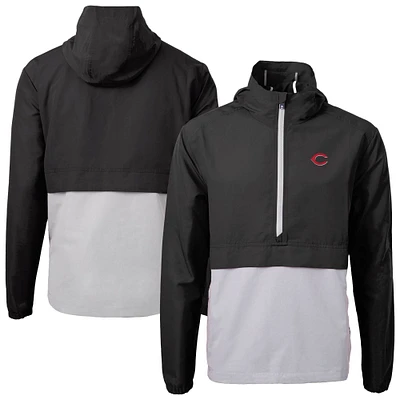 Men's Cutter & Buck  Black Cincinnati Reds Charter Eco Recycled Half-Zip Anorak Jacket