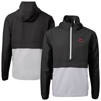 Men's Cutter & Buck  Black Cincinnati Reds Charter Eco Recycled Half-Zip Anorak Jacket