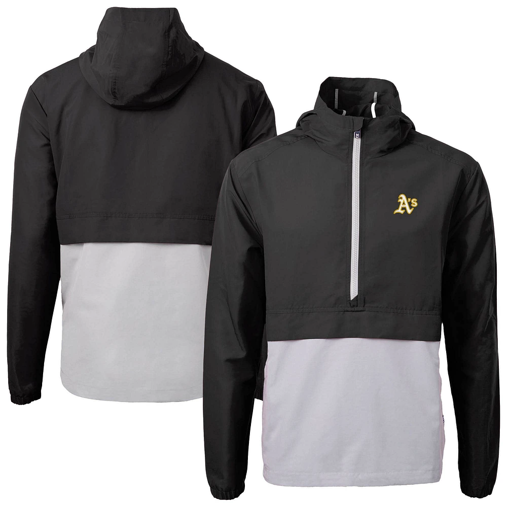 Men's Cutter & Buck Black Athletics Charter Eco Recycled Half-Zip Anorak Jacket