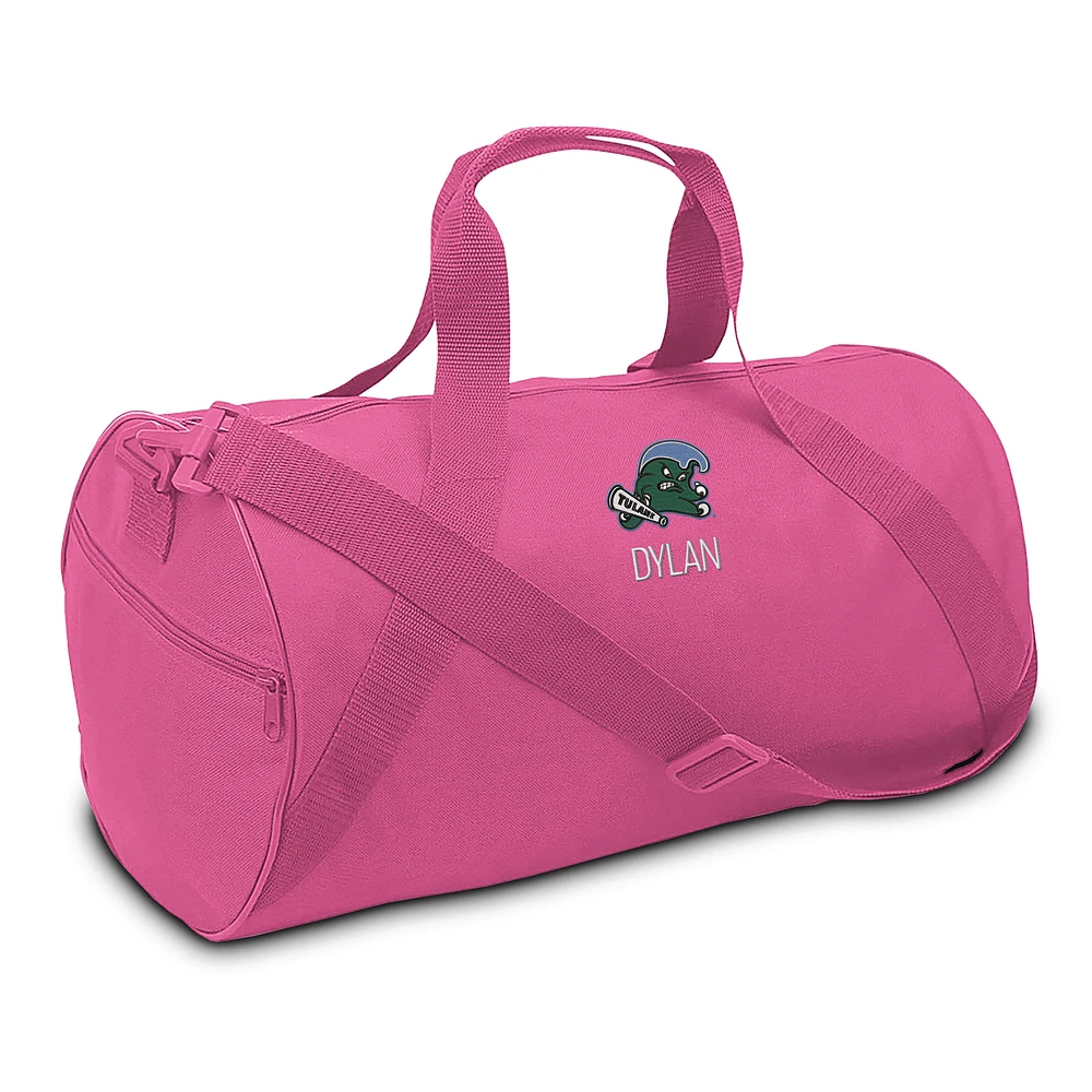 Youth Pink Tulane Green Wave Personalized Duffel Bag