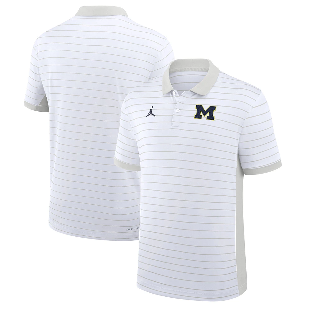 Men's Jordan Brand White Michigan Wolverines 2025 Early Season Coaches Sideline Victory Stripe Performance Polo