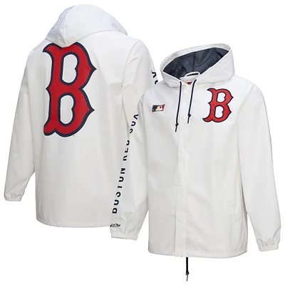 Men's Mitchell & Ness White Boston Red Sox Vintage Full-Snap Hooded Coaches Jacket