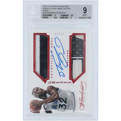 Shaquille O'Neal Orlando Magic Autographed 2013-14 Panini Flawless Dual Relic #GR-SO #11/15 BGS Authenticated 9/10 Card - 9,8.5,9.5,9 Subgrades