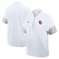 Men's Jordan Brand White Oklahoma Sooners 2025 Sideline Short Sleeve Quarter-Zip Coach Jacket