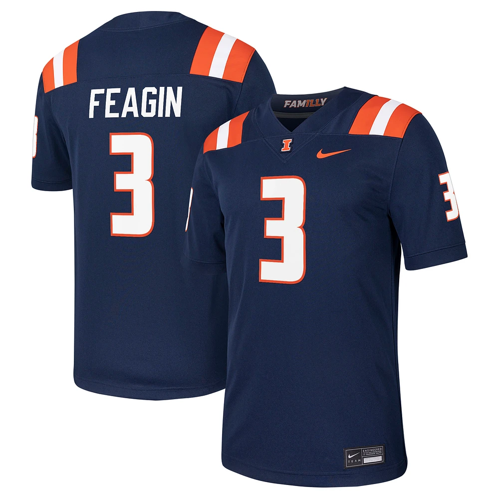 Men's Nike Kaden Feagin Navy Illinois Fighting Illini NIL Football Game Jersey