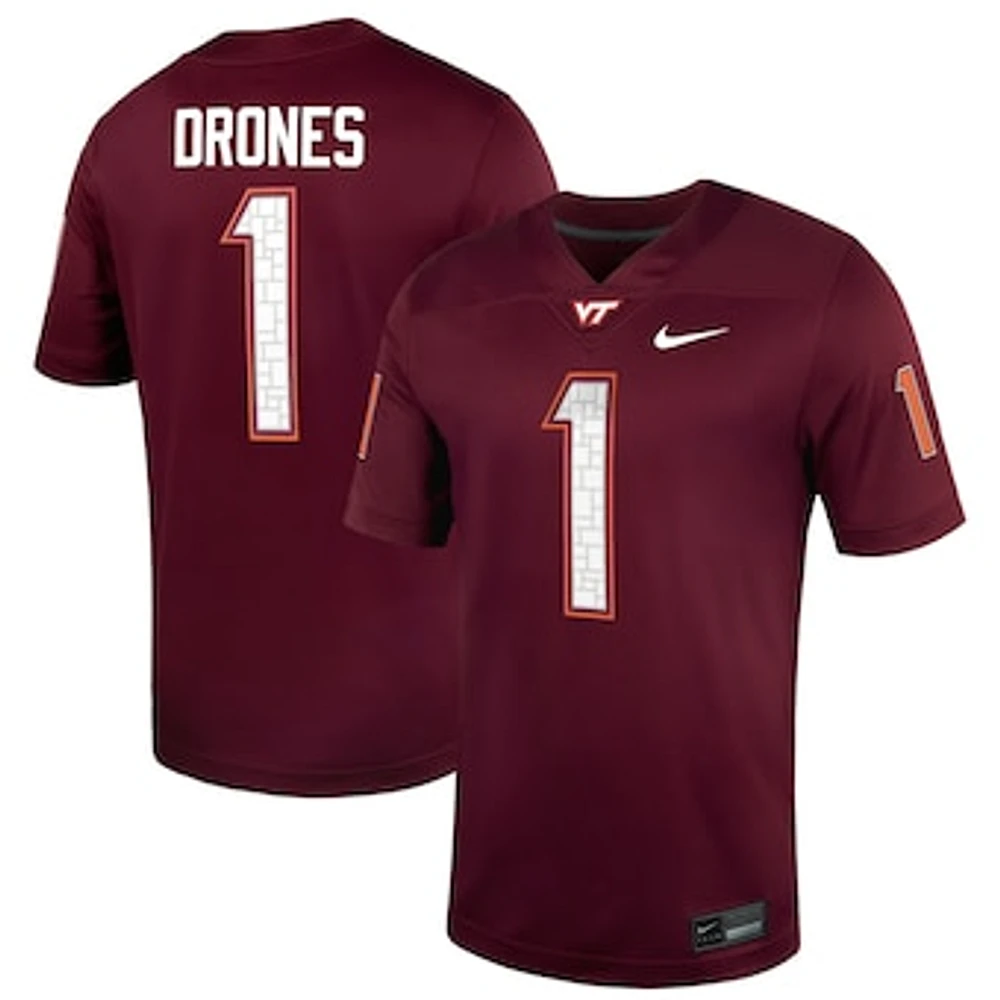 Men's Nike Kyron Drones Maroon Virginia Tech Hokies NIL Football Game Jersey