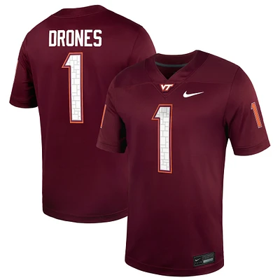 Men's Nike Kyron Drones Maroon Virginia Tech Hokies NIL Football Game Jersey