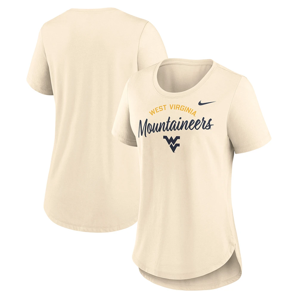 Women's Nike  Cream West Virginia Mountaineers Script Logo Tri-Blend T-Shirt