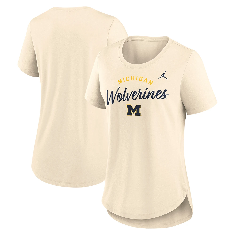 Women's Jordan Brand  Cream Michigan Wolverines Script Logo Tri-Blend T-Shirt