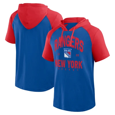 Men's  Blue New York Rangers Prime Raglan Short Sleeve Pullover Hoodie