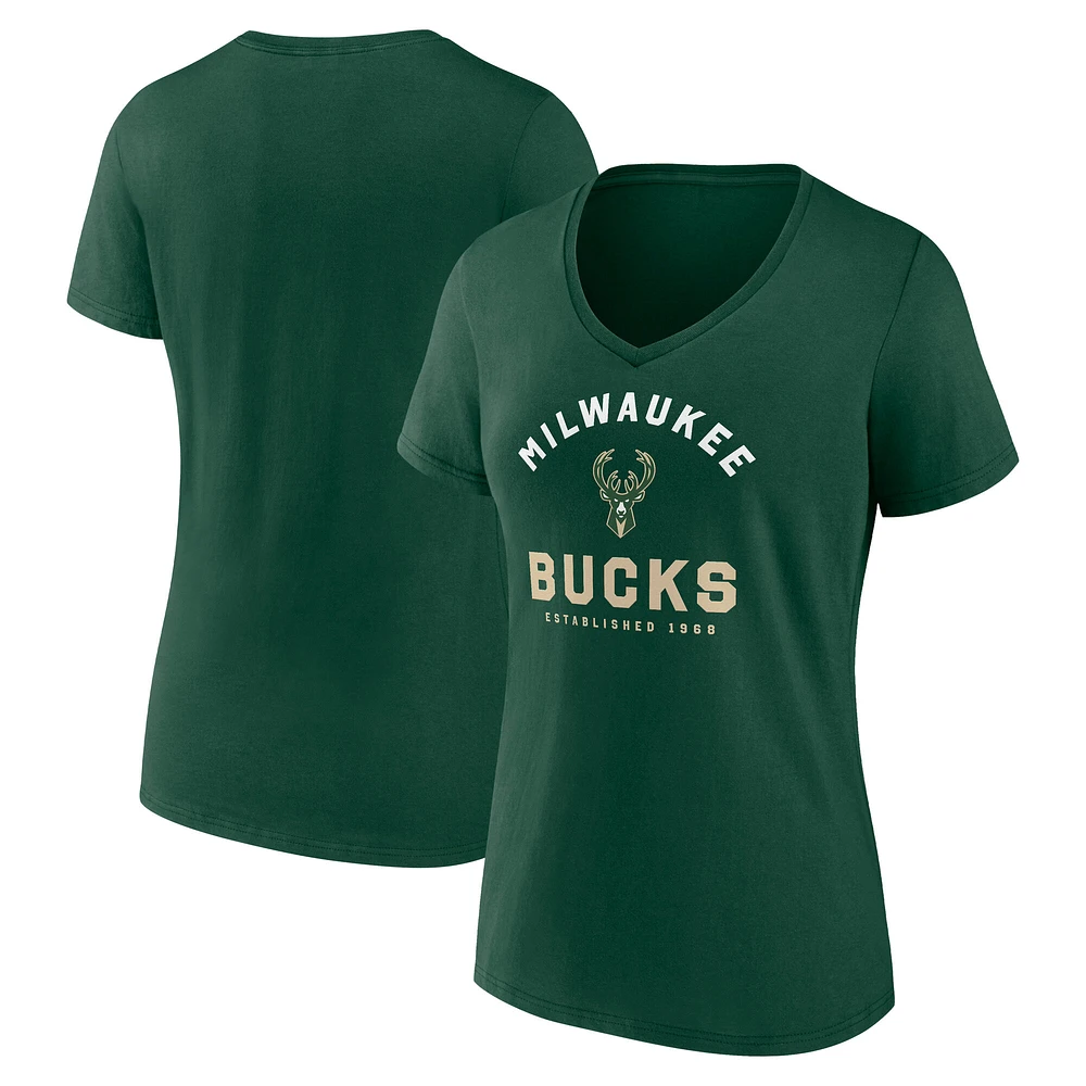 Women's Hunter Green Milwaukee Bucks Unrivaled V-Neck T-Shirt