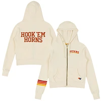 Unisex Aviator Nation White Texas Longhorns Hook Em Tri-Blend Full-Zip Hoodie