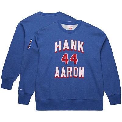 Men's Mitchell & Ness Hank Aaron Royal Atlanta Braves Legends Collection Vintage Logo Fleece Name Number Pullover Sweatshirt