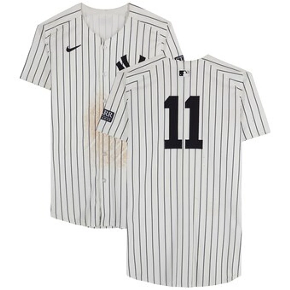 Anthony Volpe New York Yankees Game-Used #11 White Pinstripe Nike Jersey vs. Texas Rangers on August 11, 2024