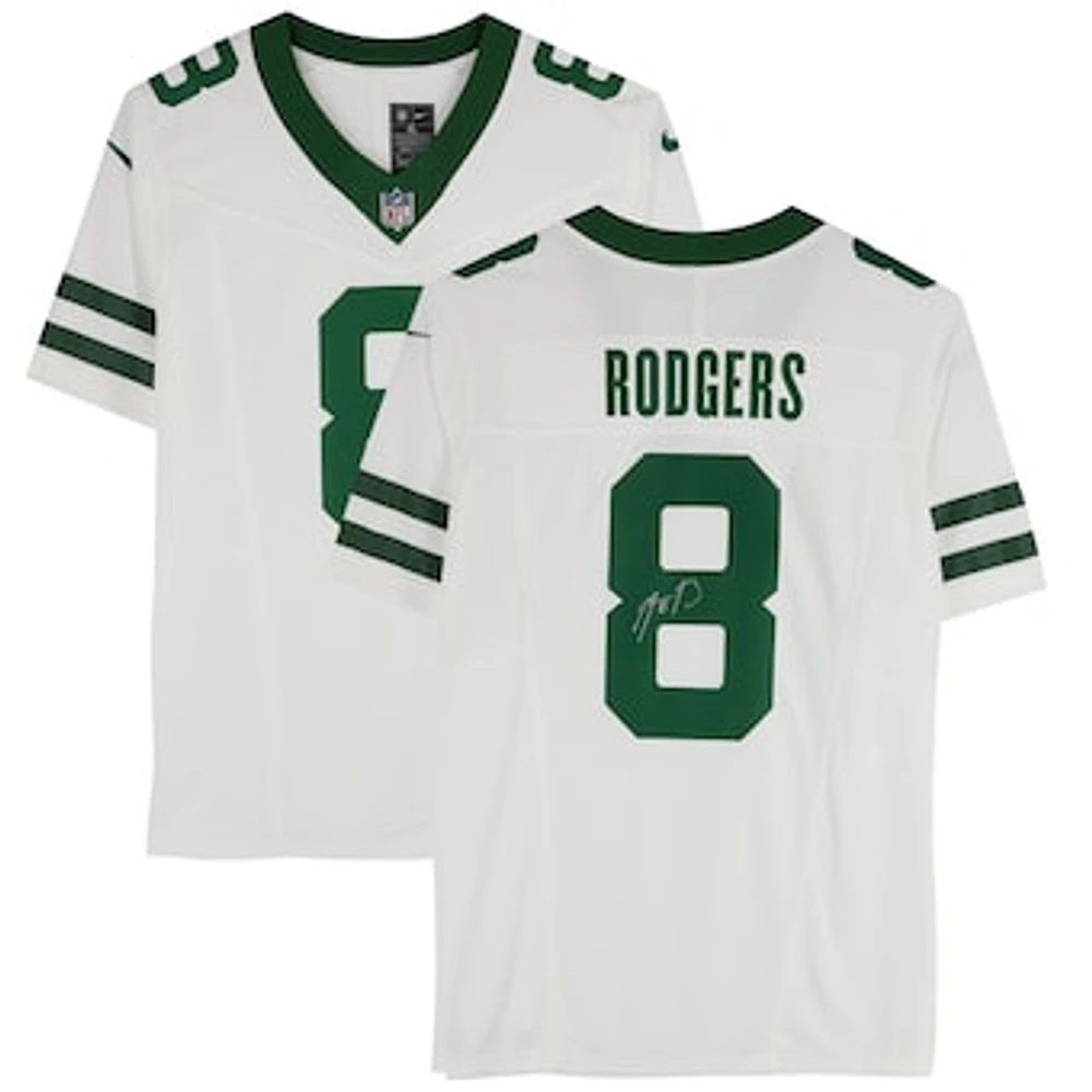 Aaron Rodgers New York Jets Autographed White F.U.S.E. Nike Limited Jersey