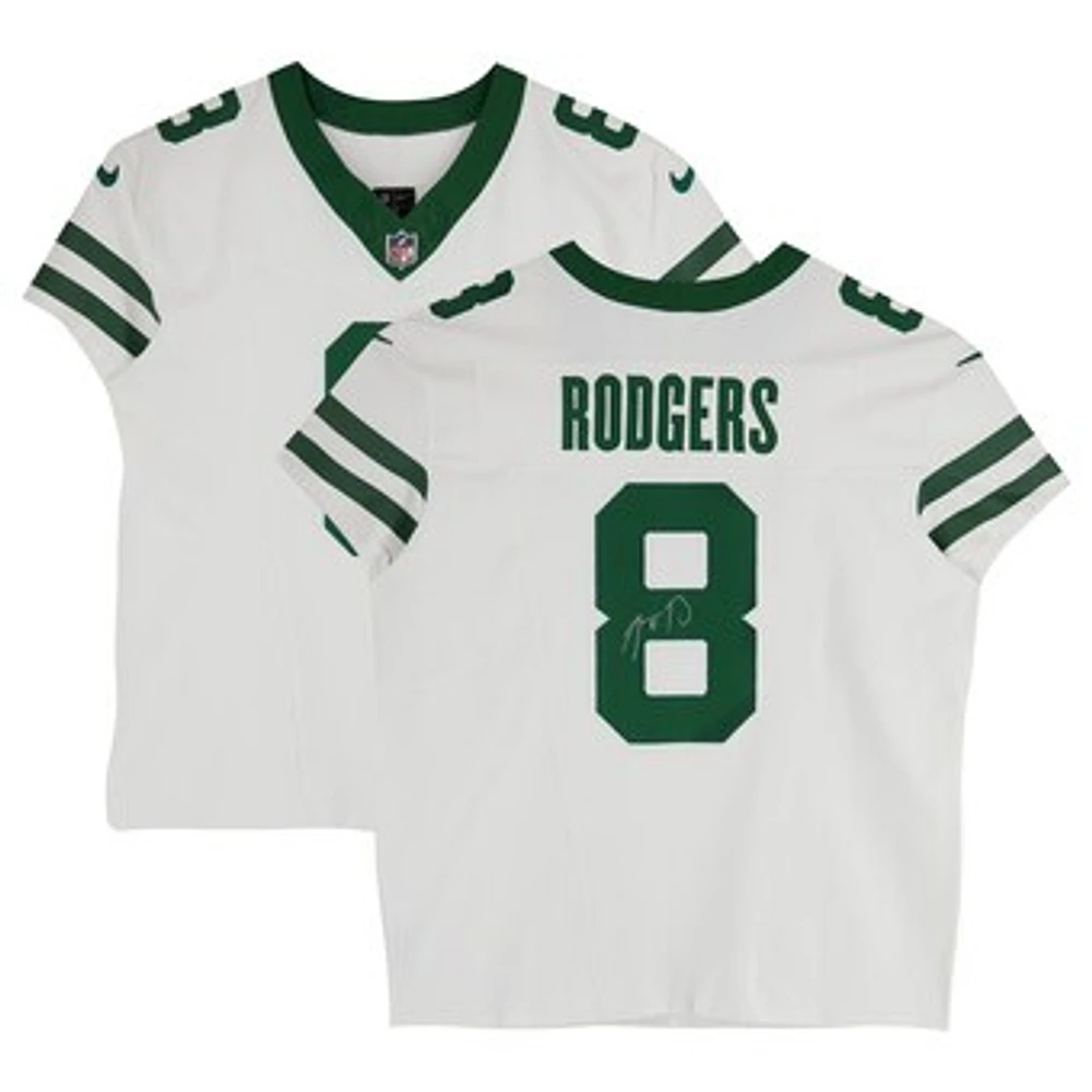 Aaron Rodgers New York Jets Autographed White F.U.S.E. Nike Elite Jersey